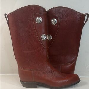 Tony Lama Brown Heeled Boots with Silver Accents